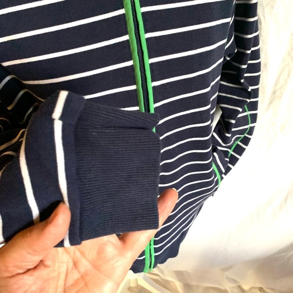 Alia Navy and Green and White Striped Top Thick Warm Fall Jacket - Picture 4 of 7